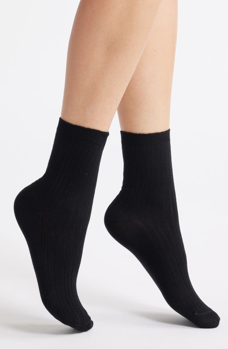 Nordstrom Rib Cotton Blend Crew Socks, Main, color, Black