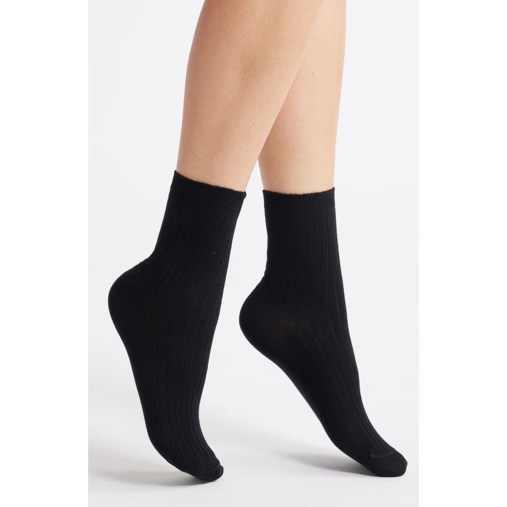 Nordstrom Rib Cotton Blend Crew Socks In Black