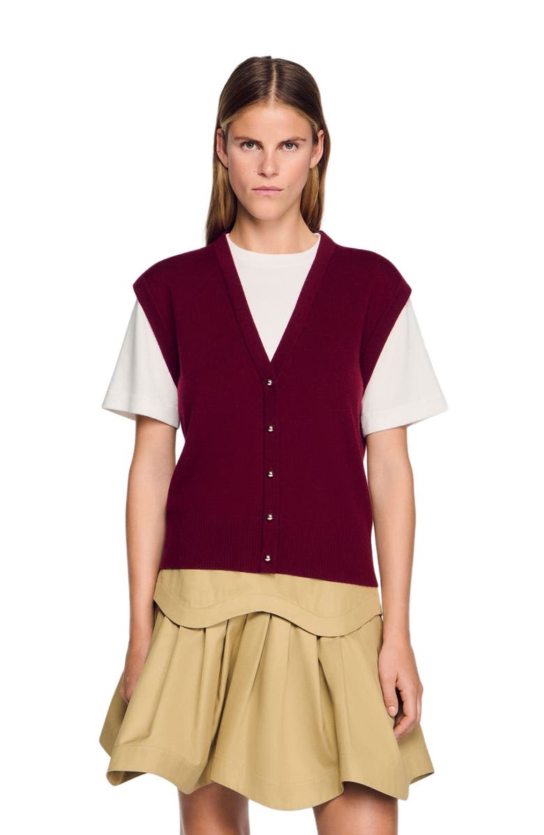 SANDRO Two-tone wool and cashmere sweater, Alternate, color, Bordeaux