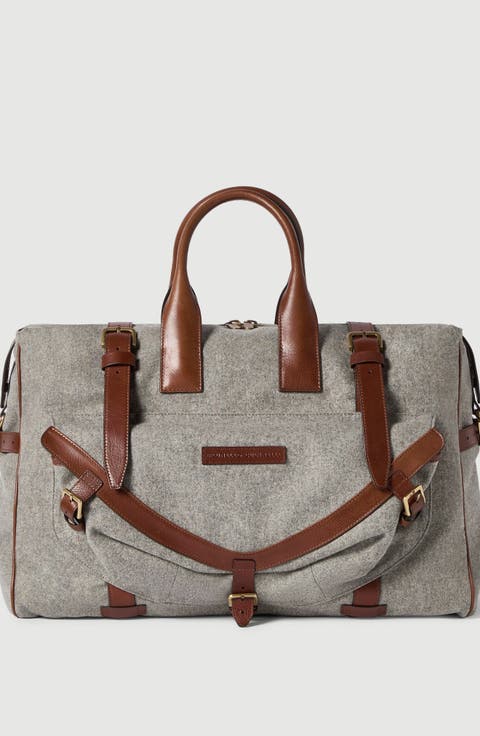 Virgin wool, alpaca and cashmere flannel   field bag with grained calfskin inserts