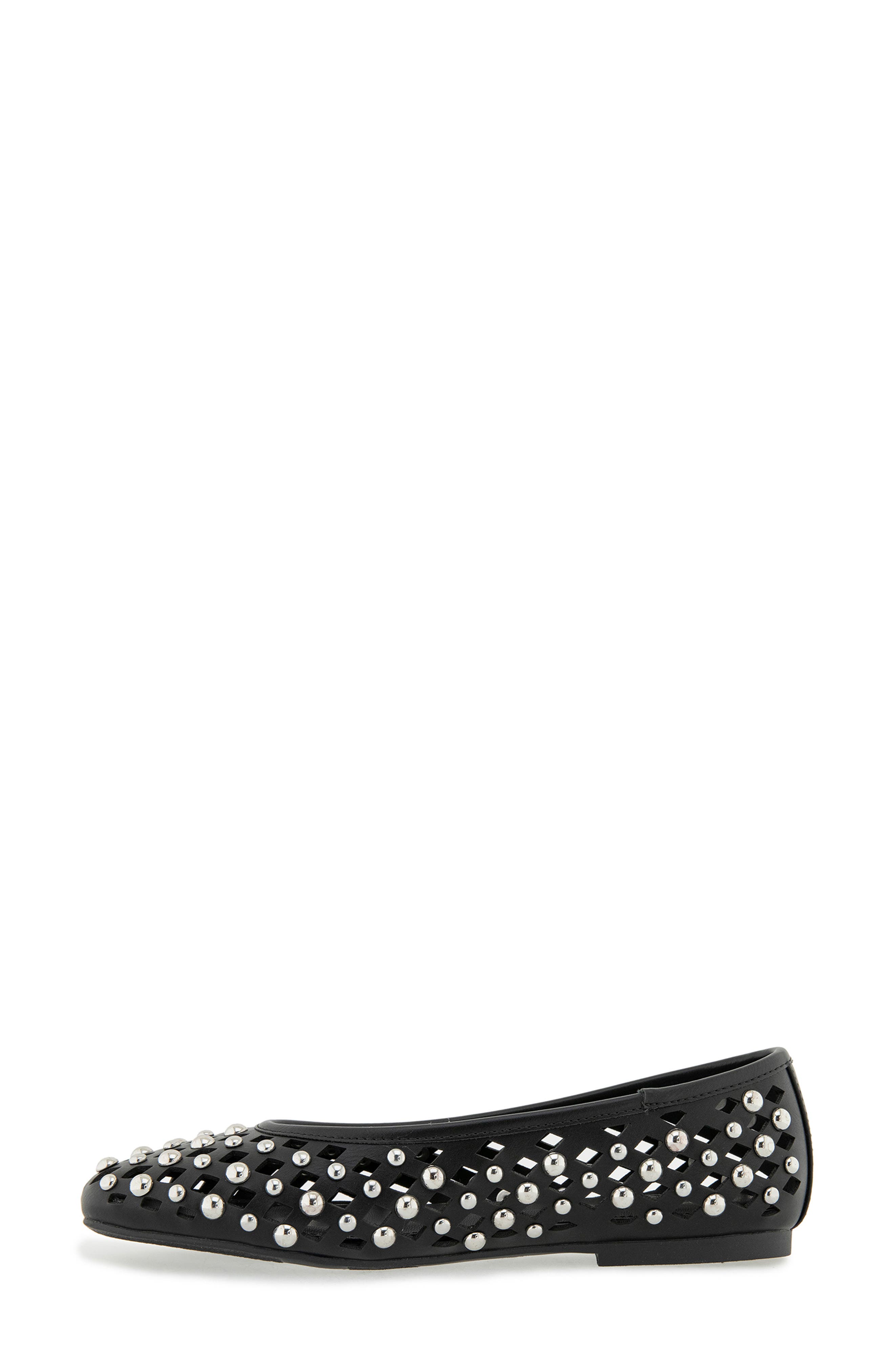 Rebecca Minkoff Delta Studded Flat, Alternate, color, Black