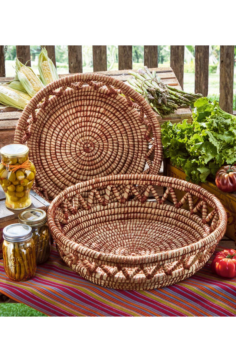 tag Open Weave Decorative Tray Baskets Set of 2 Brown Multi, Alternate, color, Brown