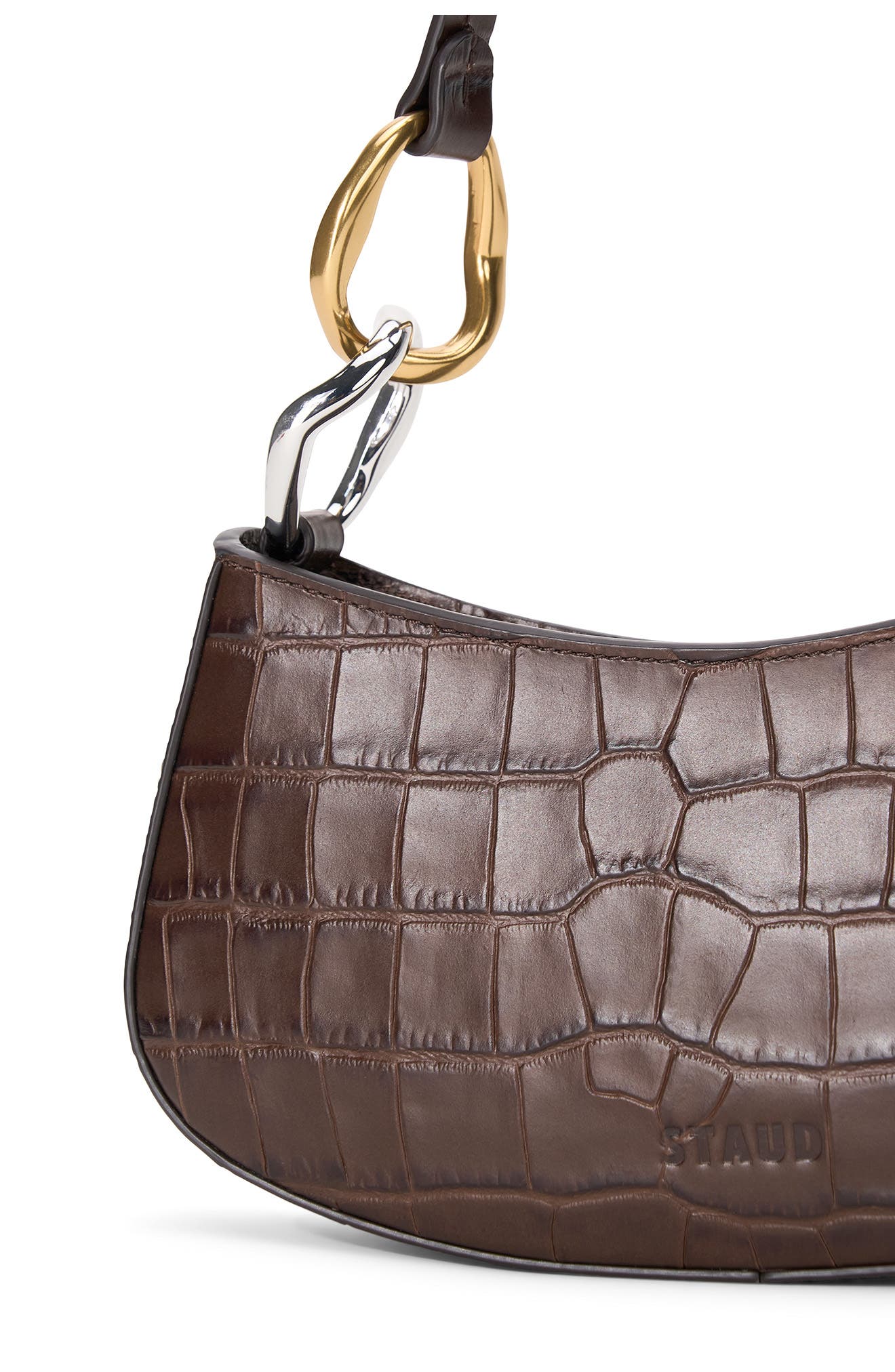 STAUD Ollie Leather Shoulder Bag, Alternate, color, Espresso Croco