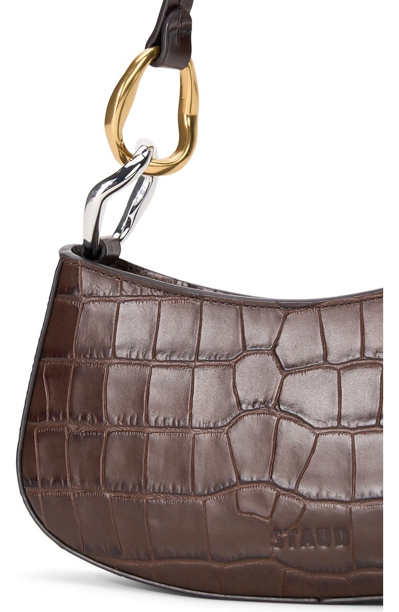 STAUD Ollie Leather Shoulder Bag, Alternate, color, Espresso Croco