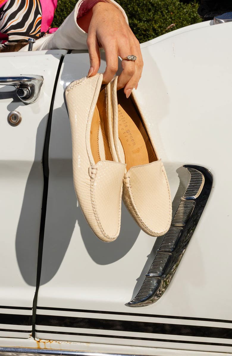 patricia green Jillian Snake Embossed Driving Shoe, Alternate, color, Cream Snake Leather