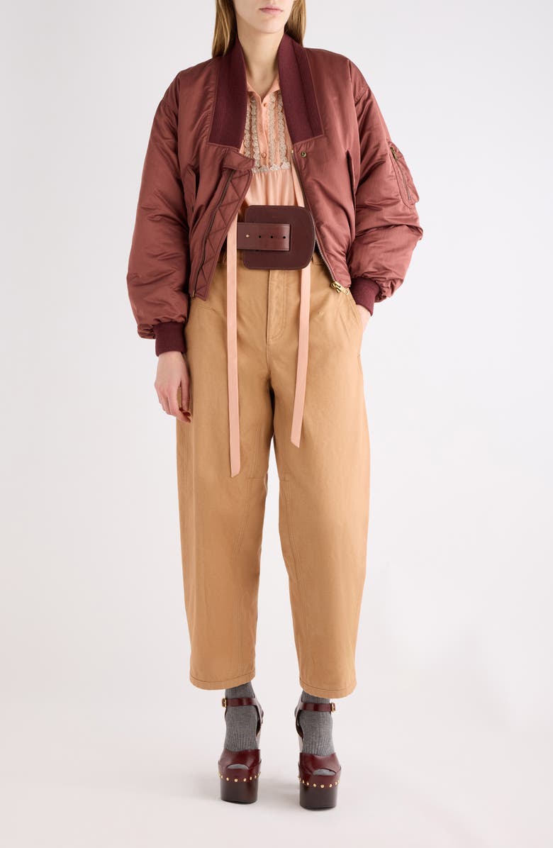Chloé Oversize Techniacal Satin Bomber Jacket, Alternate, color, Wildwood Brown