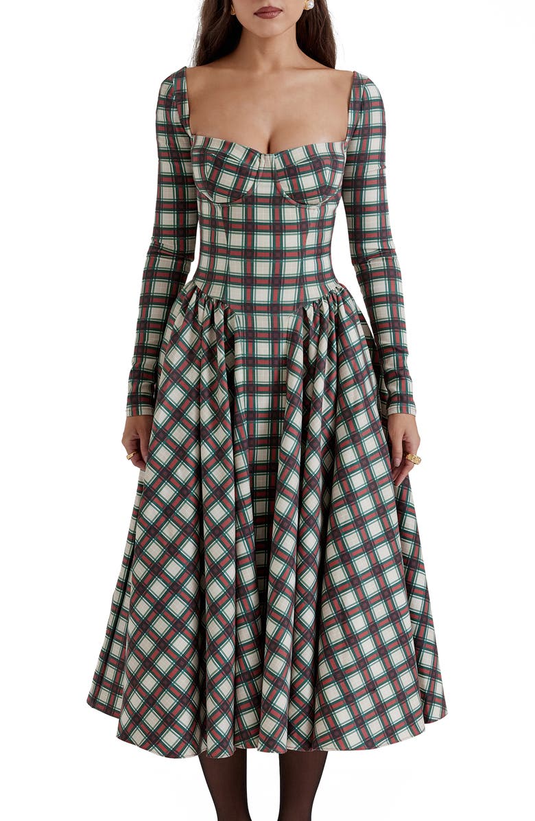HOUSE OF CB Eliza Tartan Long Sleeve Midi Dress, Alternate, color, 