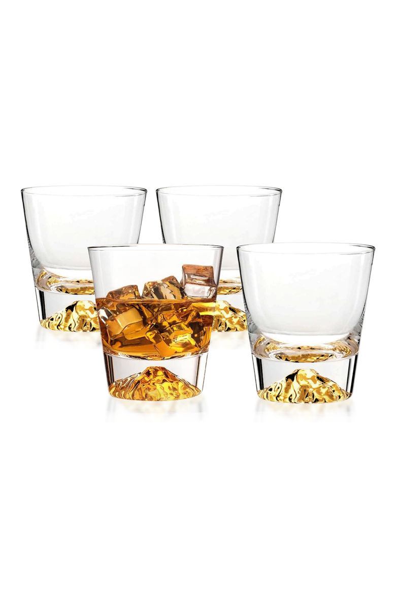 Whiskey Glasses Crystal Clear Gold Heavy Base Bourbon - 10oz - Set of 4, Main, color, Clear
