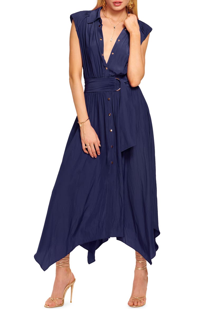 Ivy Sleeveless Asymmetric Hem Shirtdress, Main, color, SPRING NAVY