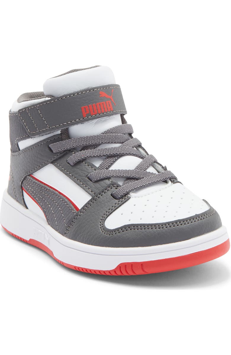 PUMA Kids' Rebound Mid Sneaker, Main, color, Puma White/ Dark Gray/ Red