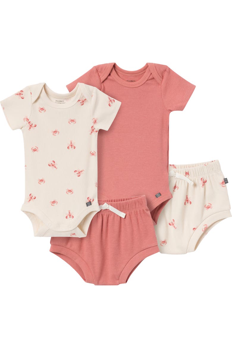 Bodysuits & Shorts 4-Pack Set, Main, color, Lobster