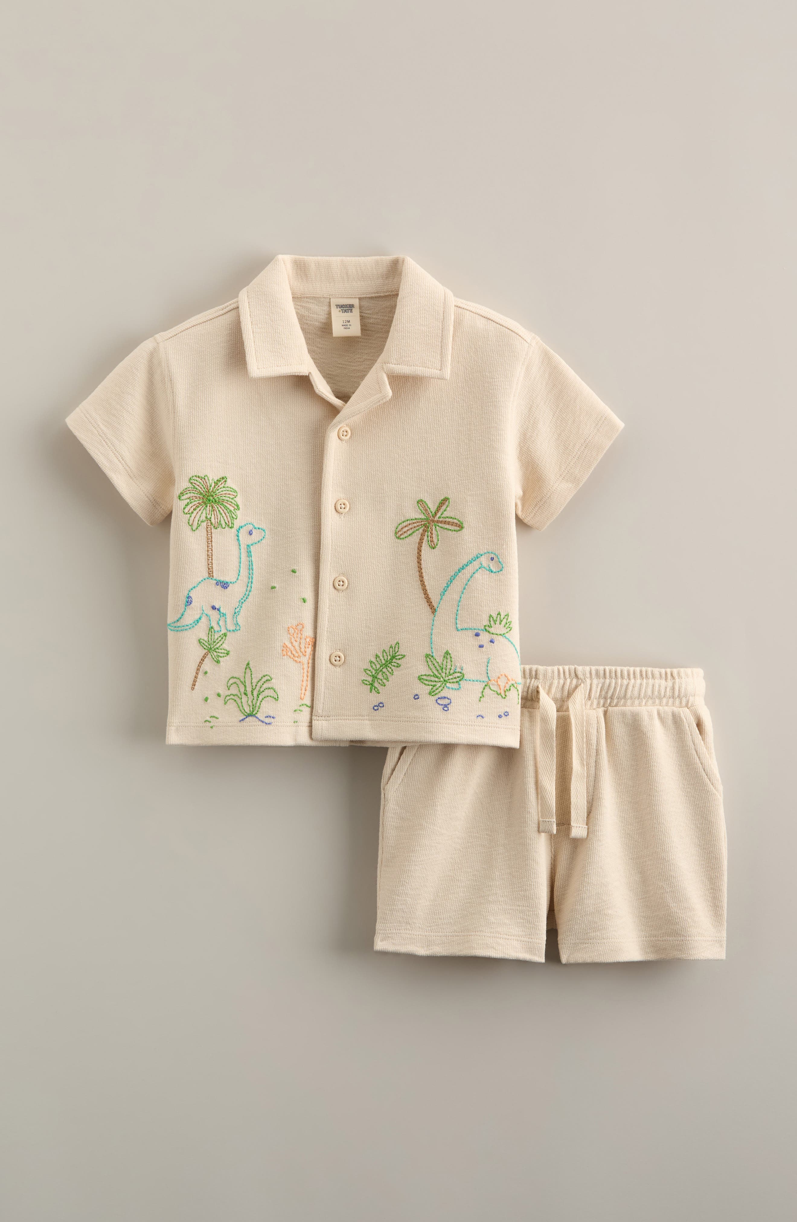 BEIGE BEACH DINO EMBROIDERY