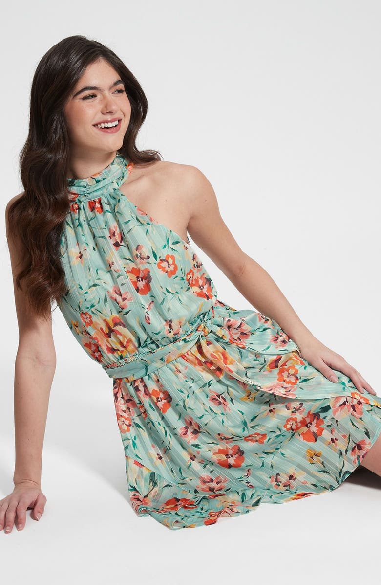 GUESS Romana Floral Pleated Chiffon Minidress, Alternate, color, 