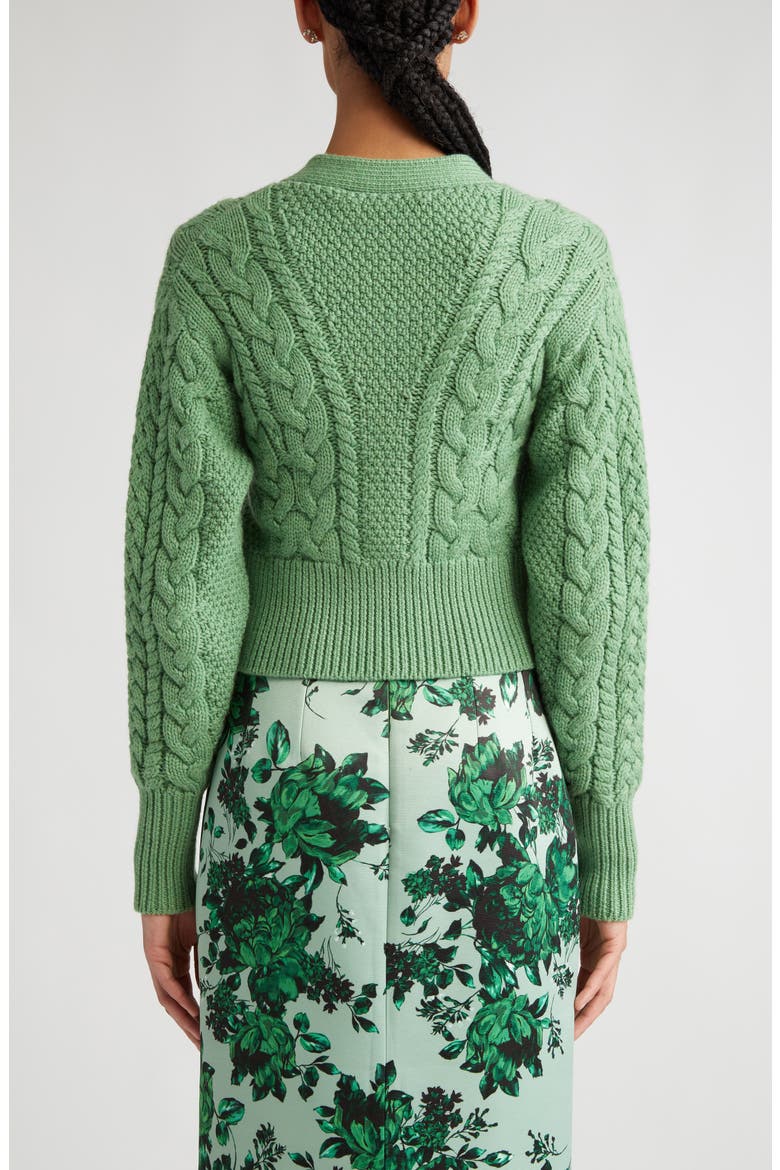 Jacks Cable Knit Wool V-Neck Cardigan, Alternate, color, GREEN MELANGE