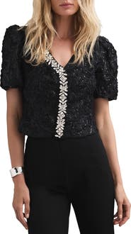 MINT VELVET Embellished Puff Sleeve Sequin Top