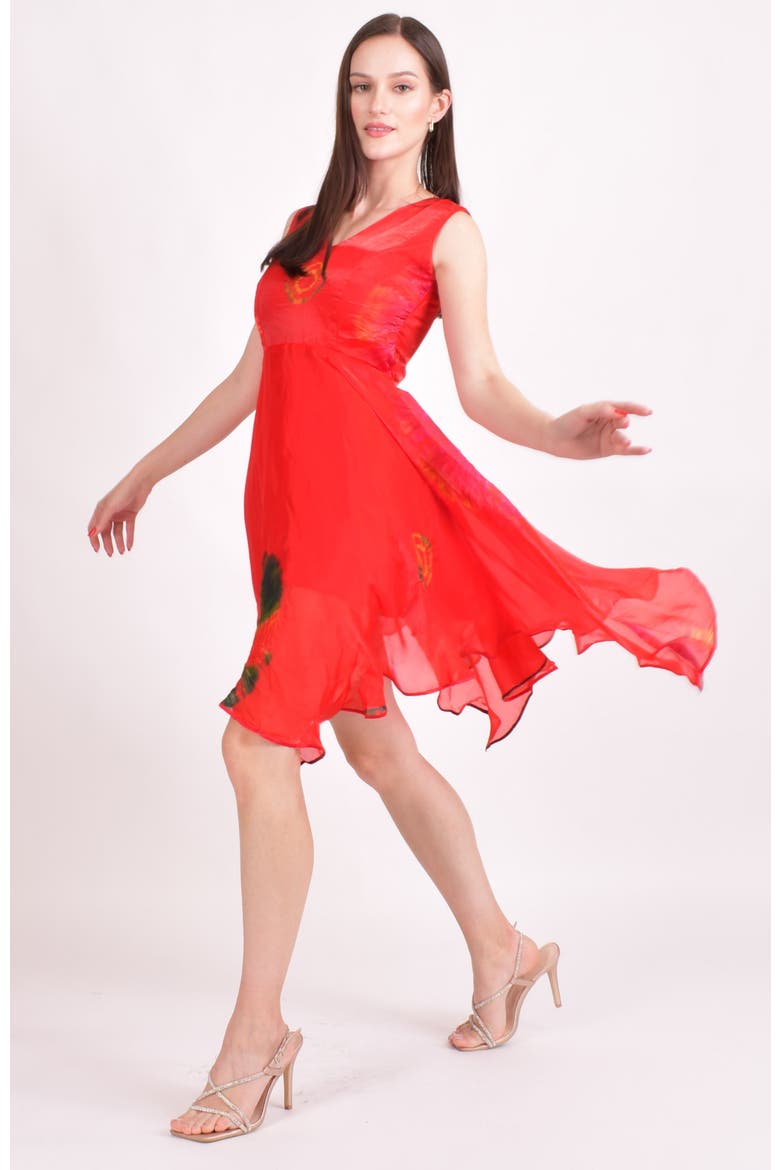 Kleo Hand Tie Dye High Low Dress, Main, color, Red