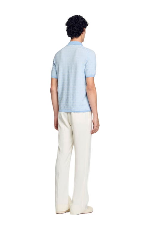 Sandro Square Cross Jacquard Polo Shirt In Blue Sky