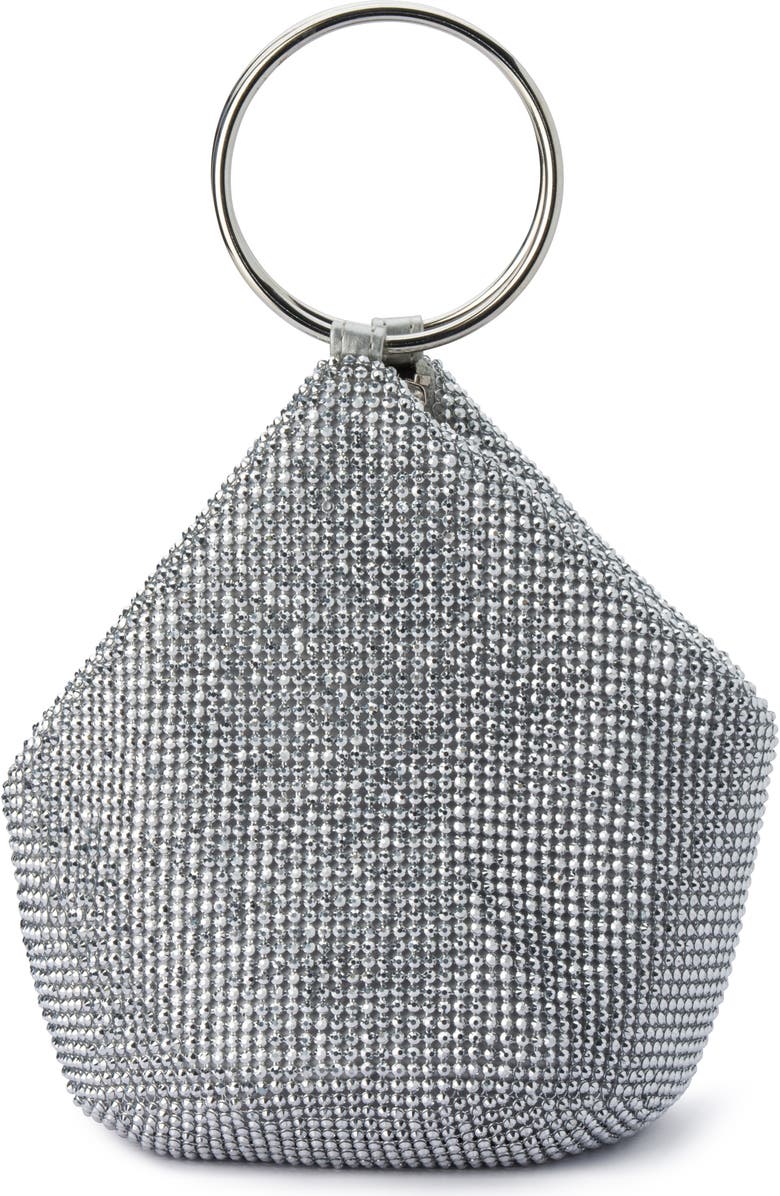 Olga Berg Ellie Crystal Mesh Bag, Main, color, Silver