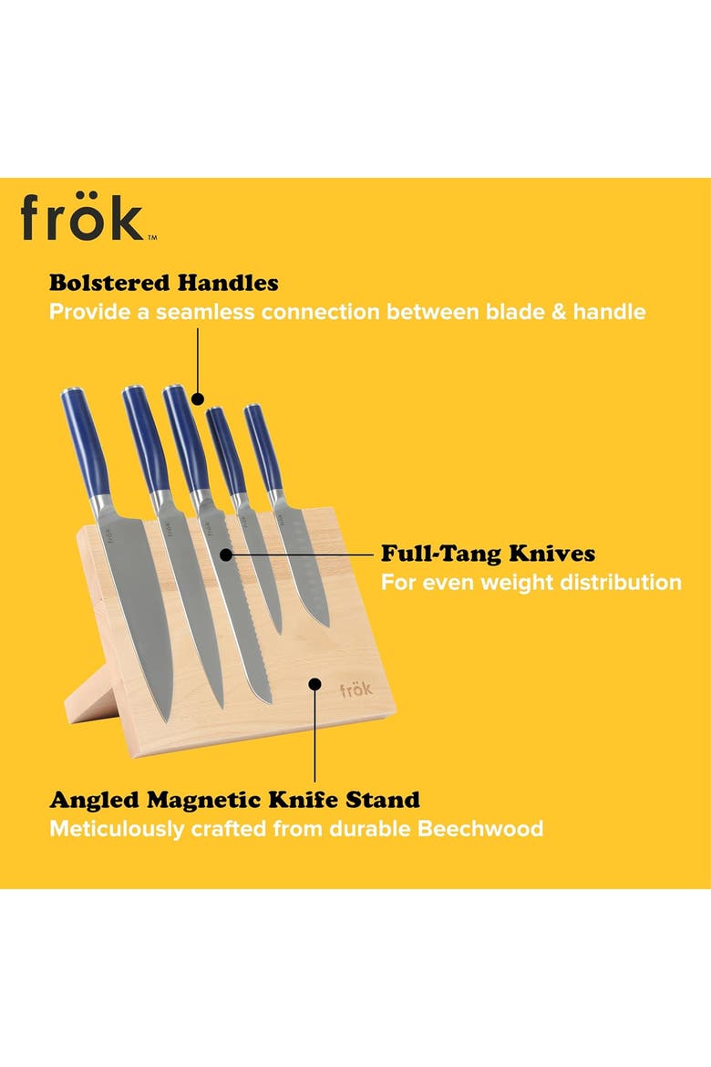 6 Piece Cutlery Set with Magnetic Wood Stand, Alternate, color, Blue