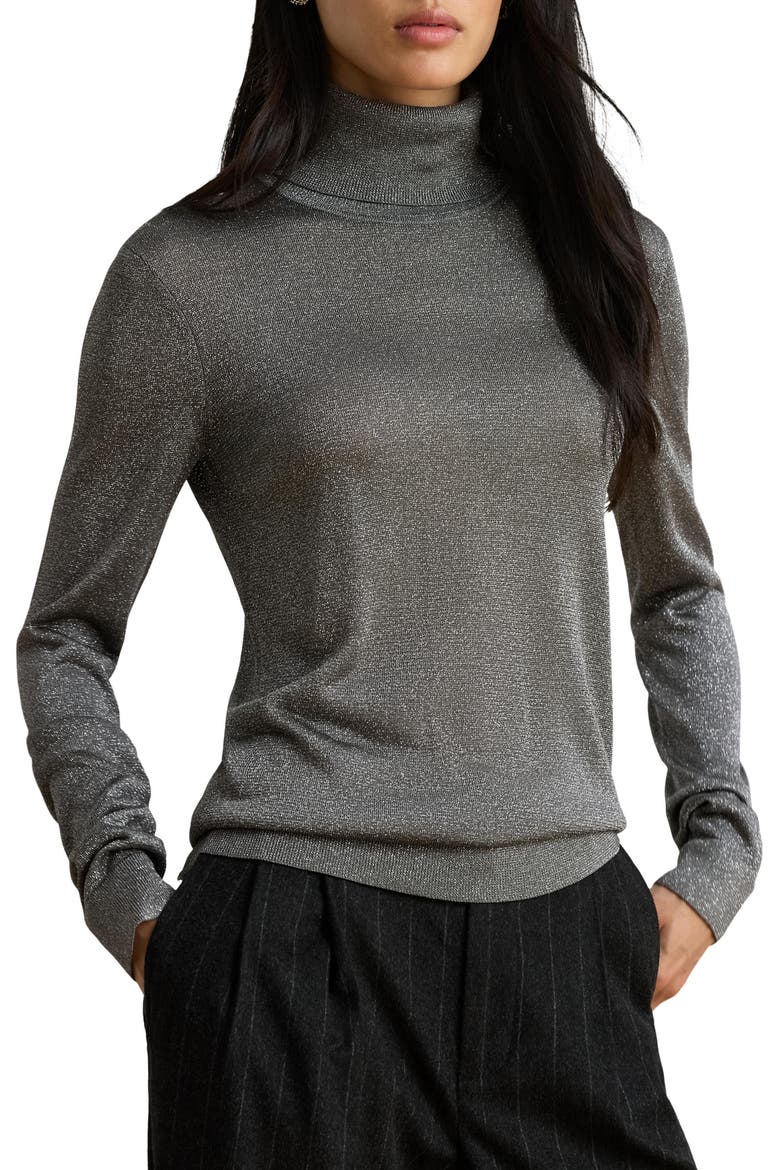 Metallic Turtleneck Sweater, Main, color, BLACK/ MULTI