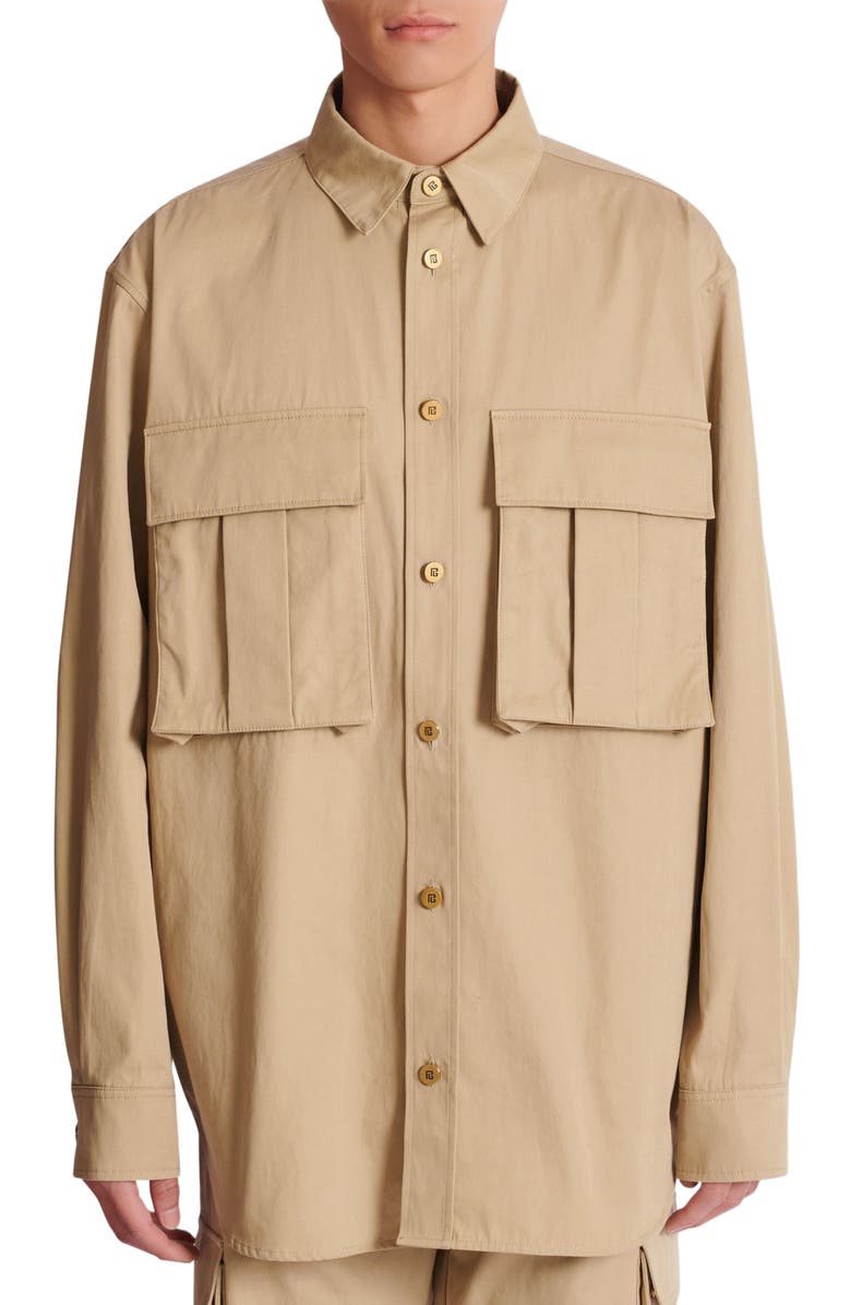 Balmain Cotton safari shirt, Alternate, color, Beige