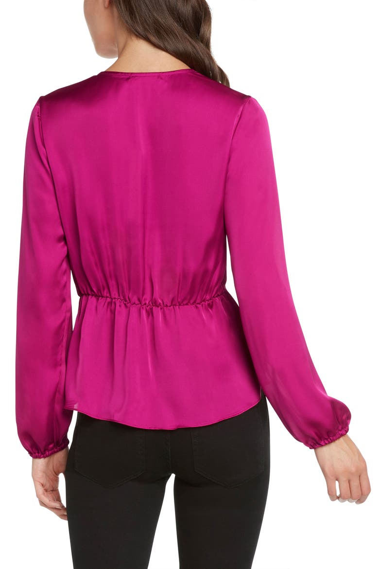 Knot Front Satin Top, Alternate, color, MAGENTA