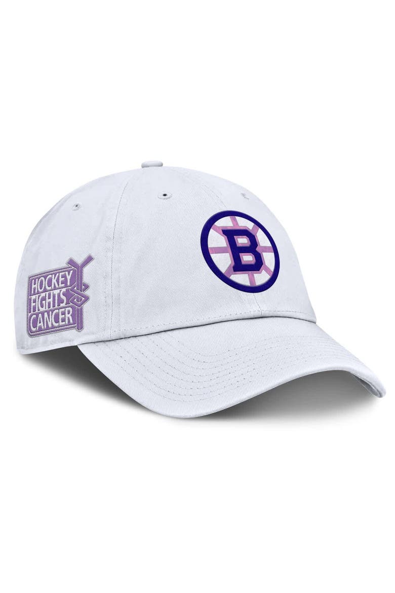 Men's Fanatics  White Boston Bruins Authentic Pro Hockey Fights Cancer Adjustable Hat, Main, color, White