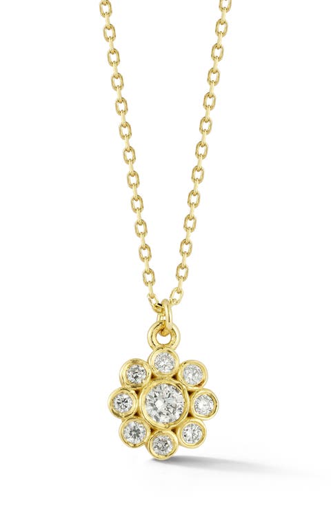 14K Gold Diamond Flower Pendant Necklace - 0.2ct.