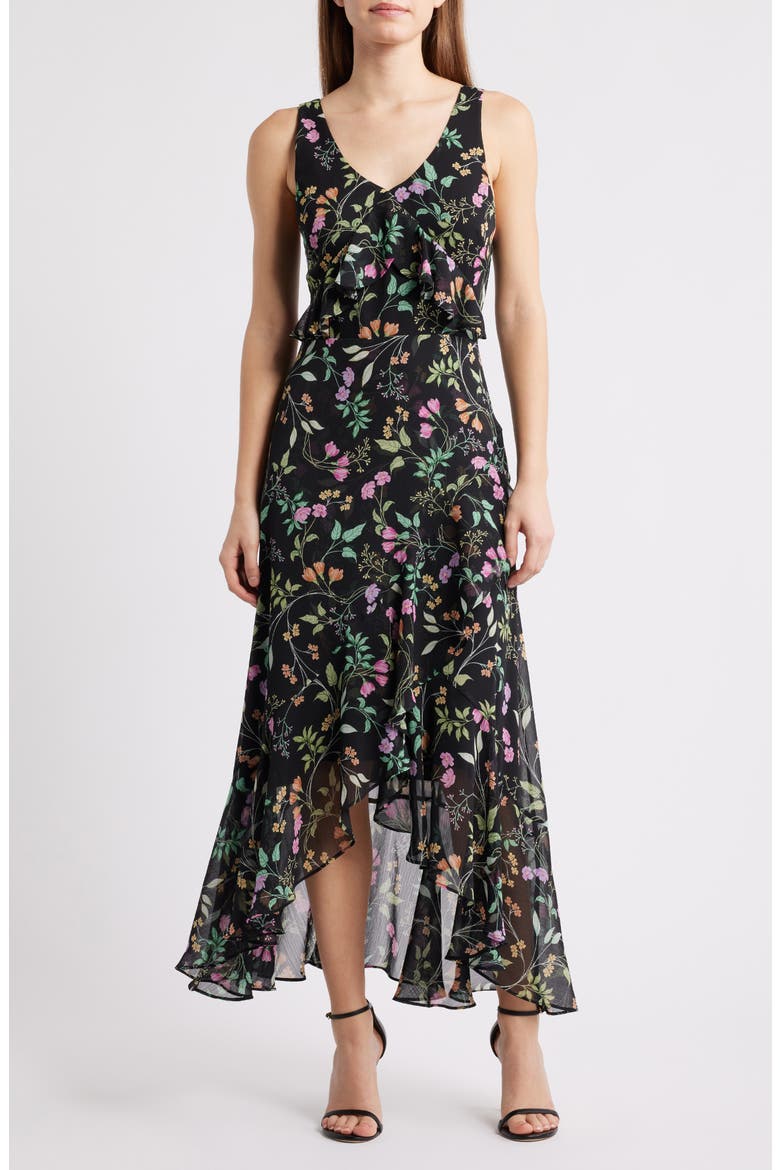 Ruffle Sleeveless Maxi Dress, Main, color, BLACK