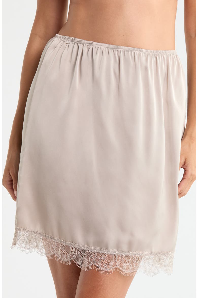 Scalloped Lace Trim Satin Slip Skirt, Main, color, BEIGE STRING