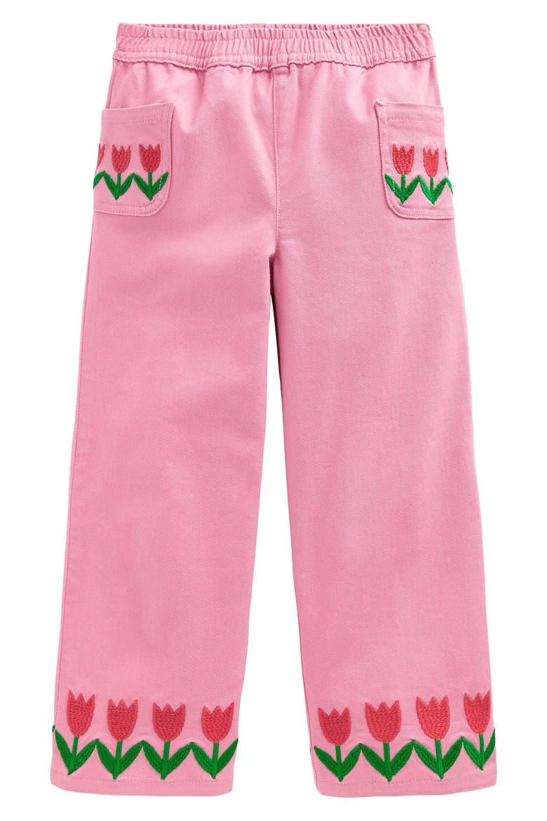 Kids' Tulip Embroidered Wide Leg Pull-On Pants, Main, color, PINK TULIPS