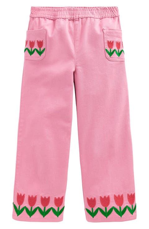 Kids' Tulip Embroidered Wide Leg Pull-On Pants (Toddler, Little Kid & Big Kid)