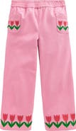 Mini Boden Kids' Tulip Embroidered Wide Leg Pull-On Pants