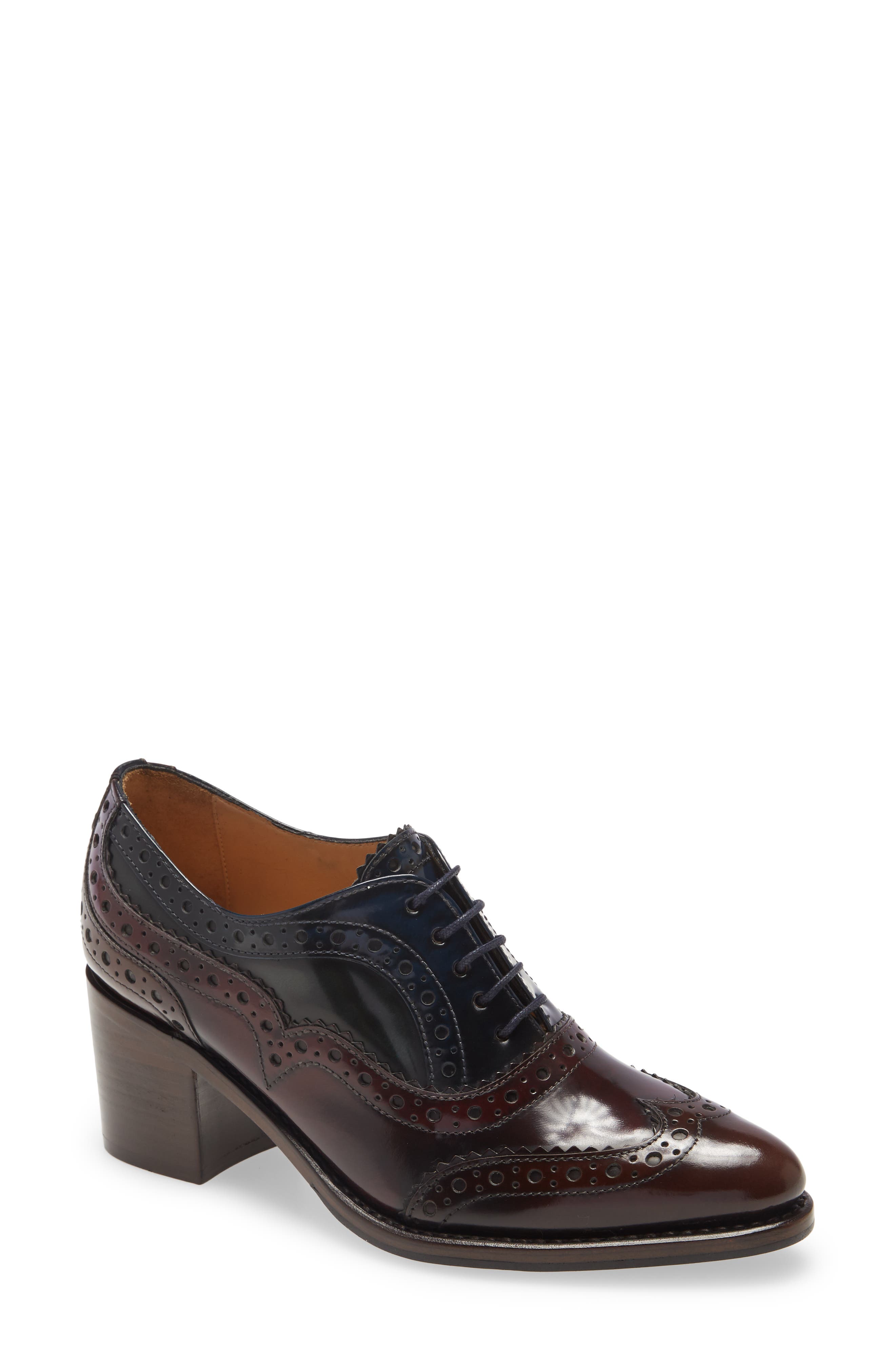 Mrs. Doubt Block Heel Oxford, Main, color, BURGUNDY/ NAVY/ BLACK