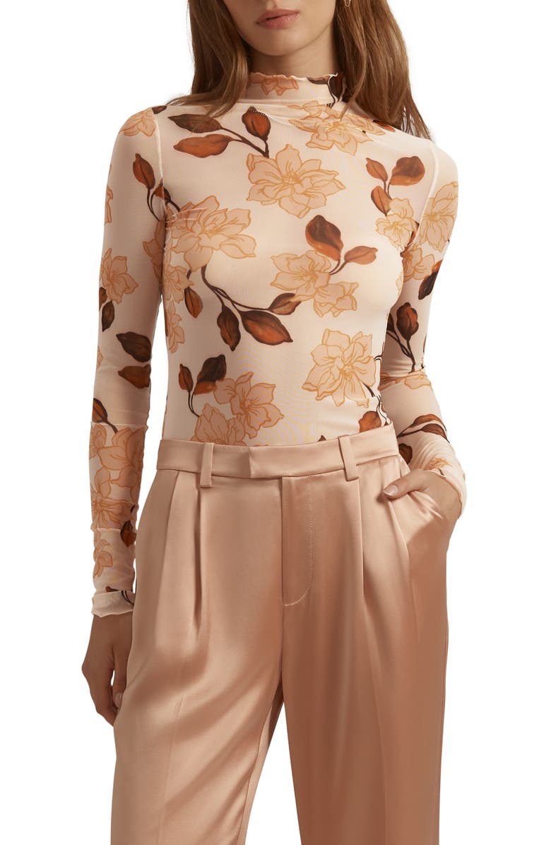 Favorite Daughter The Sheer Fantasy Mock Neck Top, Main, color, Bare Roses