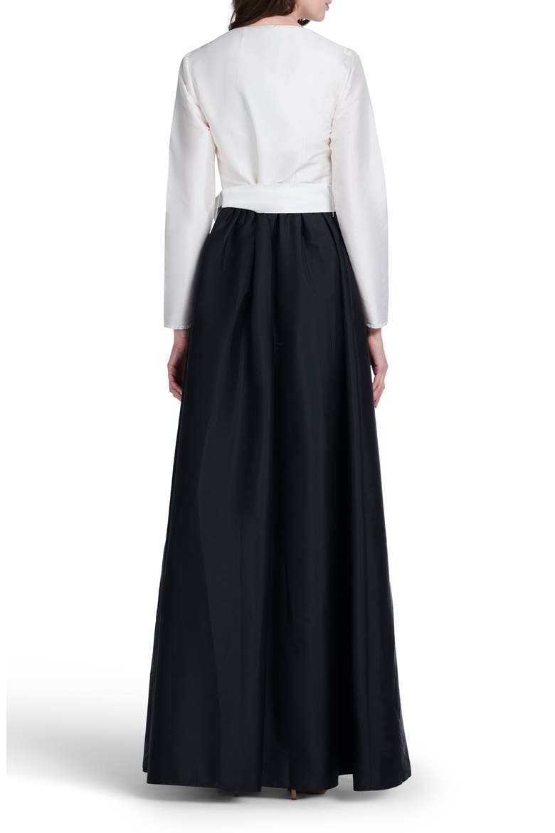 Princess Long Sleeve Taffeta Gown, Alternate, color, IVORY/ BLACK