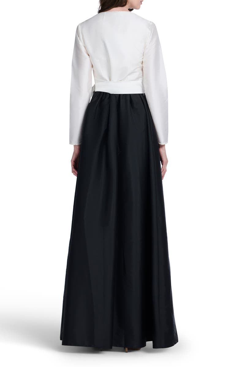 EMILY SHALANT Princess Long Sleeve Taffeta Gown, Alternate, color, Ivory/ Black