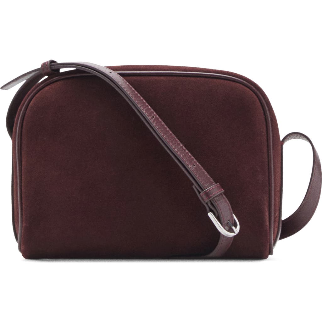 Mango Suede Shoulder Bag In Burgundy