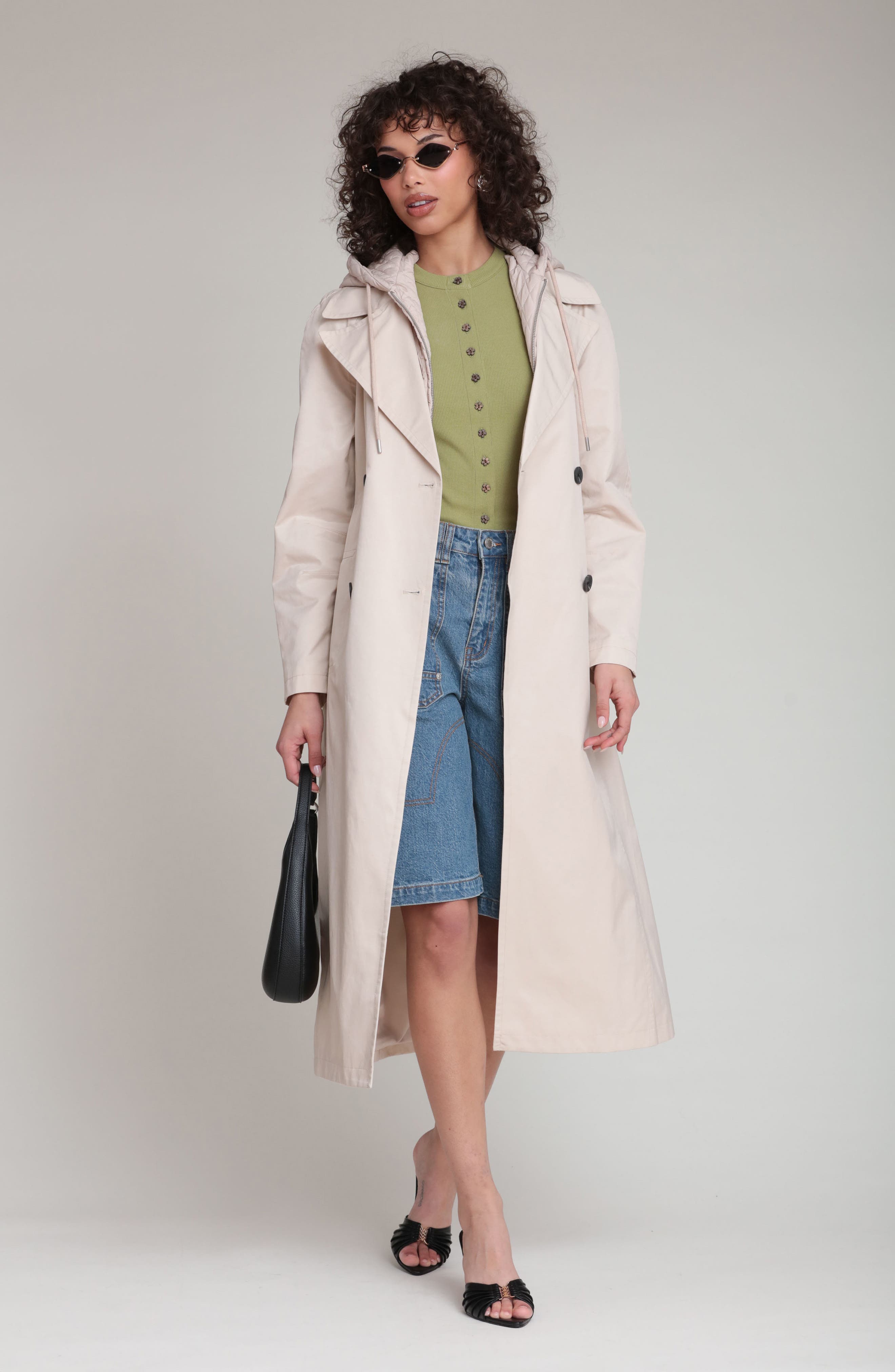 Женские Avec Les Filles Quilted Hoodie Cotton & Nylon Trench Coat — фото 7