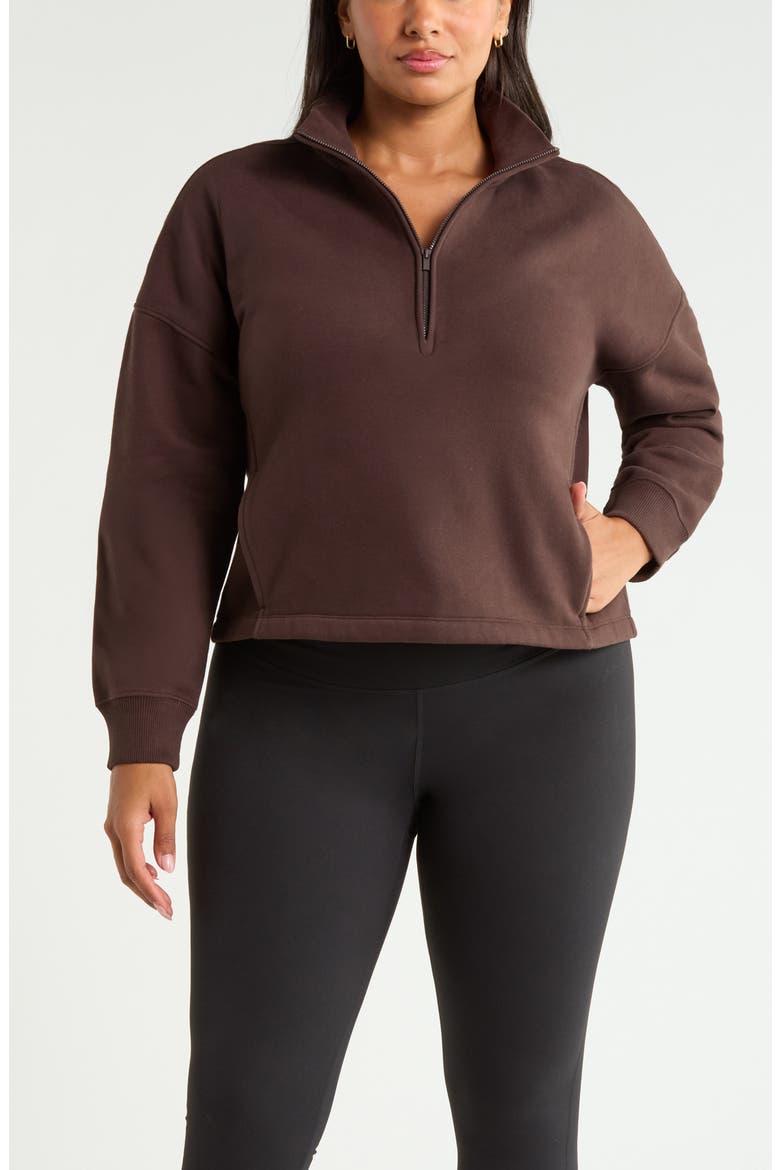 Exhale Fleece Half Zip Pullover, Main, color, BROWN MOLE