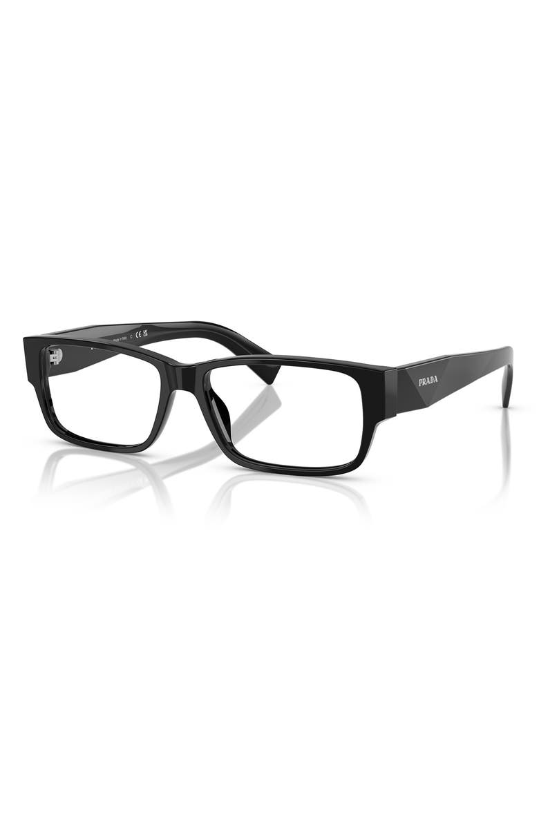 Prada 57mm Rectangular Optical Glasses, Alternate, color, Black