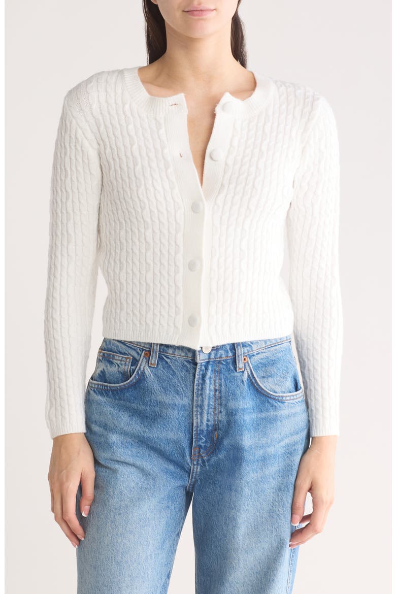 Bambie Cable Knit Crop Cardigan, Main, color, GARDENIA