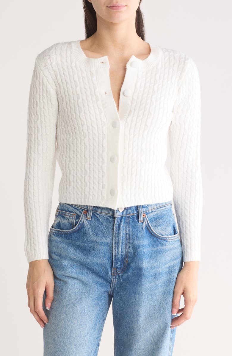 BY DESIGN Bambie Cable Knit Crop Cardigan, Main, color, Gardenia
