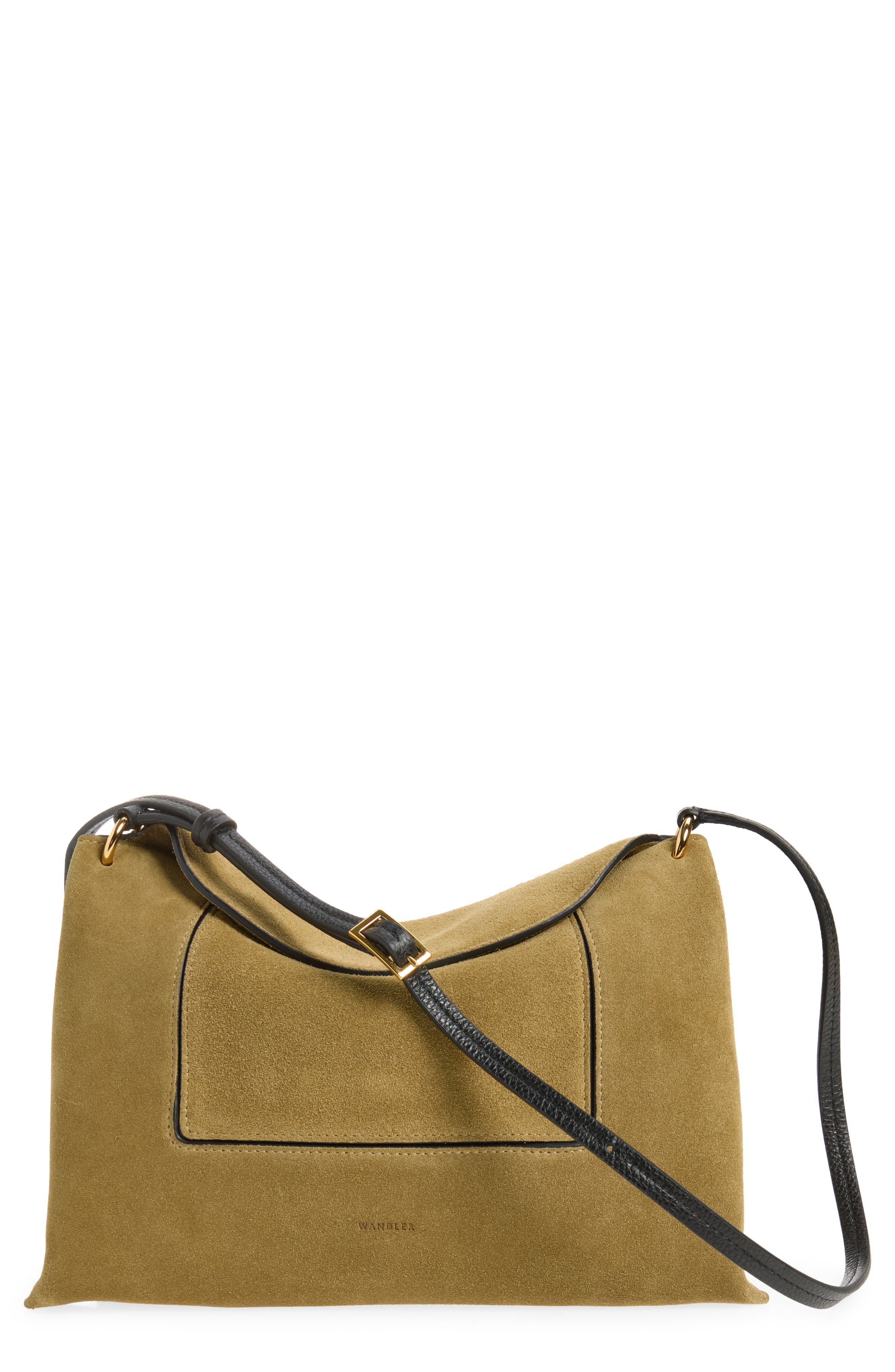Wandler Penelope Slouch Suede Shoulder Bag, Main, color, Khaki Suede/ Black