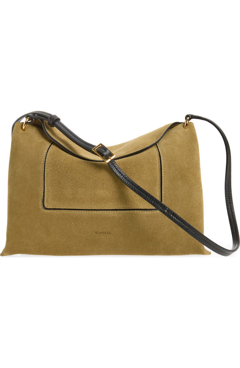 Wandler Penelope Slouch Suede Shoulder Bag, Main, color, Khaki Suede/ Black