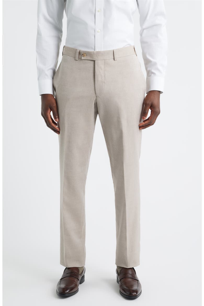 Piero Flat Front Stretch Cotton & Wool Dress Pants, Main, color, LIGHT TAN