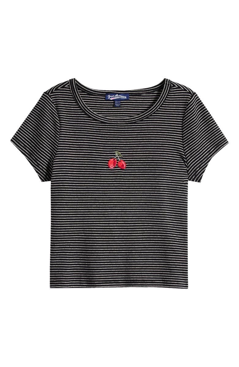 Freshman Kids' Stripe Cherry Embroidered Cotton T-Shirt, Main, color, Black White Stripe