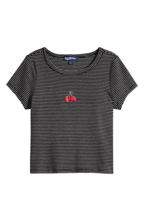Kids' Stripe Cherry Embroidered Cotton T-Shirt (Big Kid)