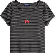 Freshman Kids' Stripe Cherry Embroidered Cotton T-Shirt