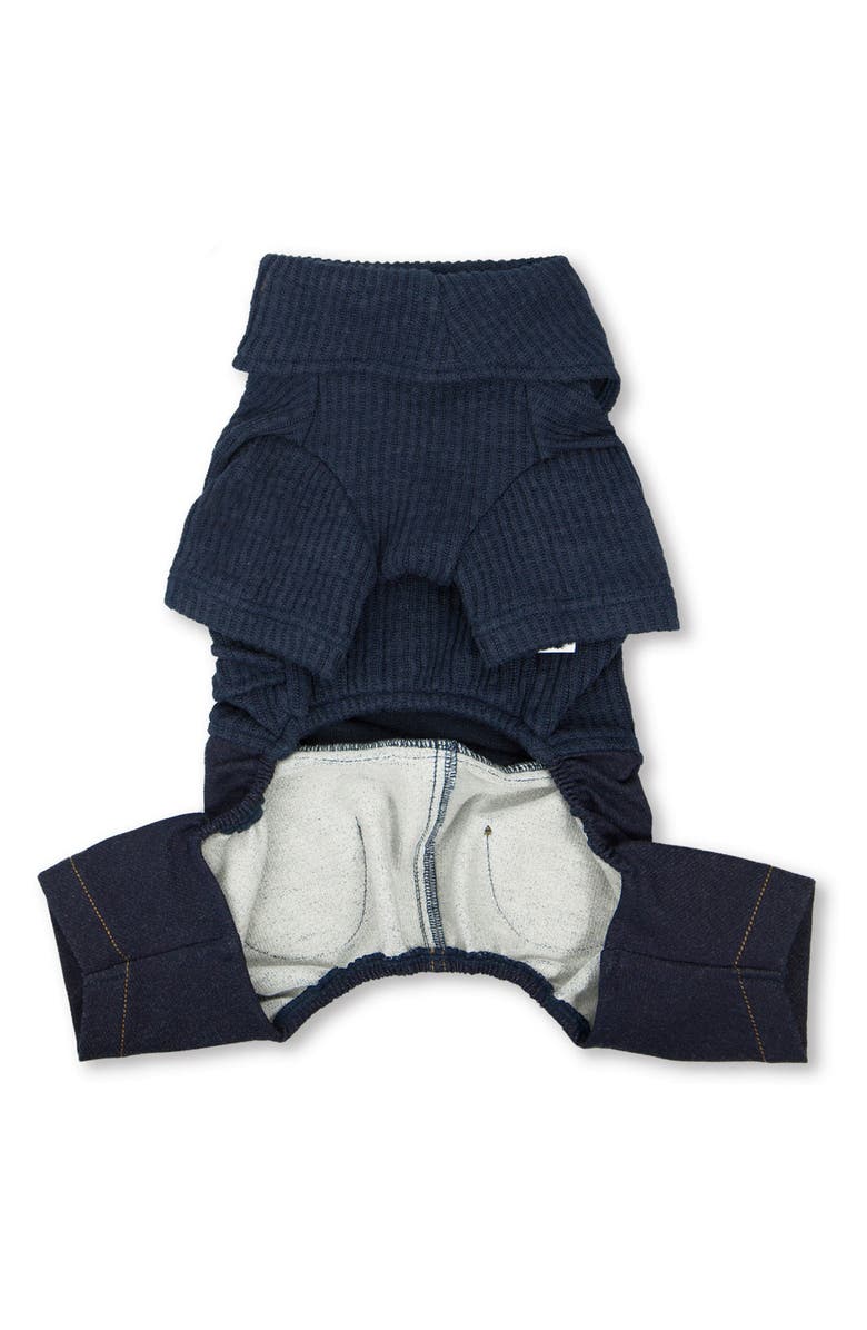 TOUCHDOG Pet Life<sup>®</sup> Touchdog Vogue Neck-Wrap Sweater and Denim Pant Outfit - Small, Alternate, color, Navy